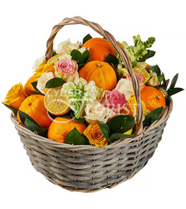 "Seductive Orange" – Fruit and flower basket